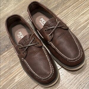 Sperry Men's Brown Leather 2 Eye Cross Lace Boat Shoes